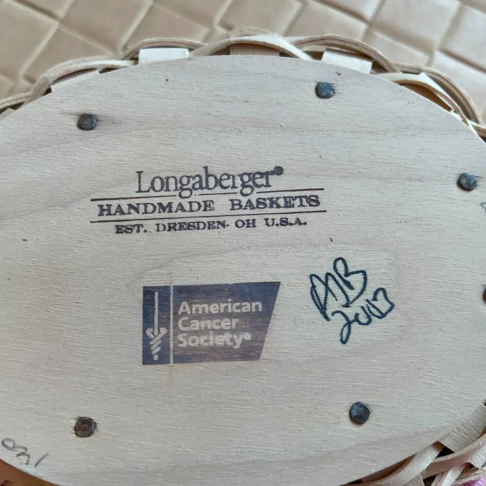 Longaberger Very Small Handmade Basket with Fabric Liner American Cancer Society